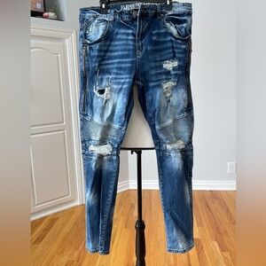 Smugglers Moon denim jeans 40/33 moto distressed zippers streetwear hipster blue